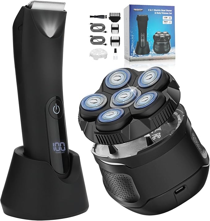 Head Shavers for Bald Men, Body Hair Trimmer for Men Manscape Groin and Ball Trimmer,2 in1 Body and Head Shaver Grooming Kit,IPX7 (A, B)