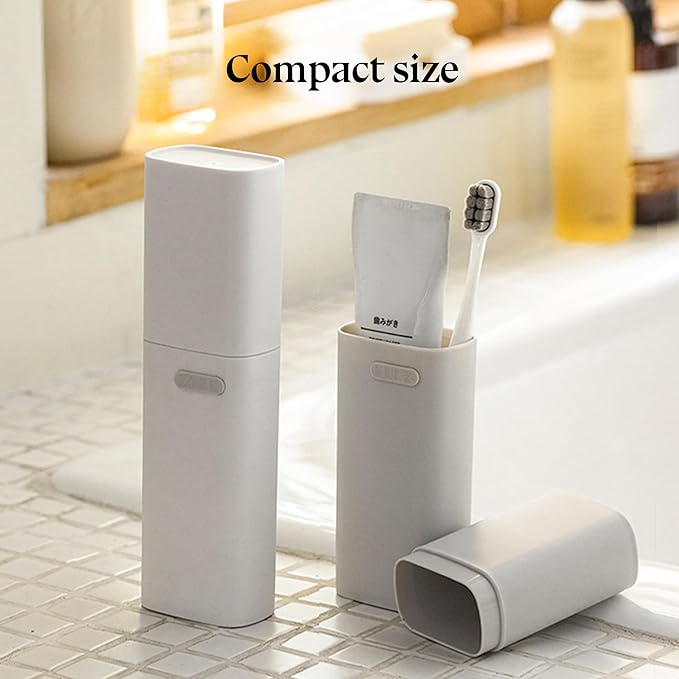 Ventilated Compact White Toothbrush Travel Case, Portable Toothbrush & Toothpaste Holder Cover Organizer Container with Mouthwash Cup for School, Camping, Business Trip, Bathroom Storage
