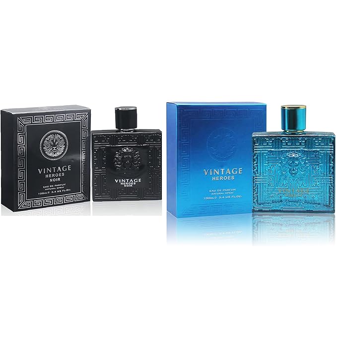 Men's Cologne Vintage Heroes Noir&Vintage Hero Eau de Parfum Gift Set - 3.4 Fl Oz Each | Citrus Spicy & Woody Ambergris Fragrance | Luxury Perfume for Day & Night