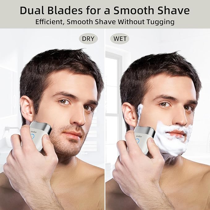 Mini Electric Shaver,Electric Razor for Men,Portable Alloy Razor, USB-C Rechargeable, Dual Blade, Wet & Dry Shaving, IPX7 Waterproof, Detachable & Easy Clean, White