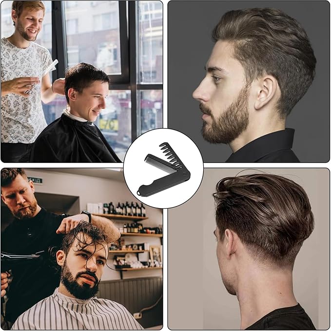 2-in-1 Portable Folding Pocket Comb for Men, Fine & Wide Tooth for Hair, Beard & Mustache Grooming, Travel-Friendly Folding Comb for Daily Use & Styling