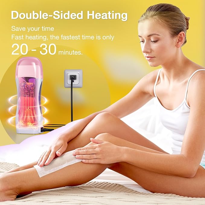 Roll on Wax Kit, Roller Waxing Kit with 2 Soft Honey Cartridges, Waxing Kit for Hair Removal, Rolling Wax Hair Removal Kit for Women Men