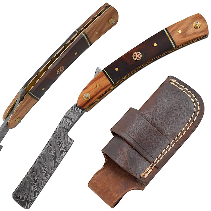 Straight Razor | Sharp High Hardness Real Damascus Steel Cutthroat Edge-Blade | Barber Razor (325)