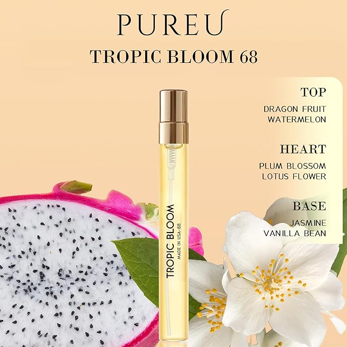 PUREU Pheromones Perfumes for Women & Men Amber Vanilla Jasmine Long Lasting Pheromone Perfume Oils Cologne for Men Wife Gift Ideas.Travel Size 0.4oz/12 mL-Tropic Bloom 68