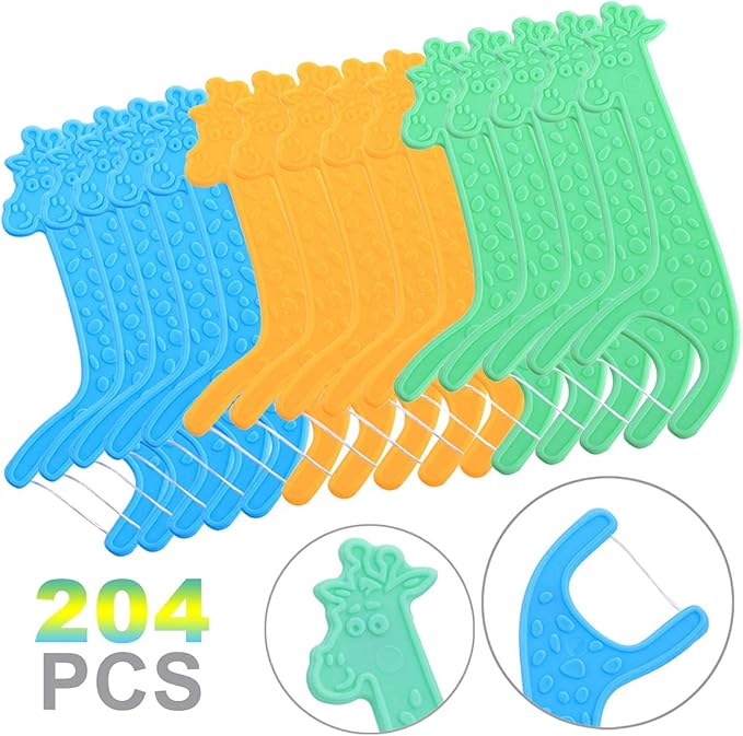 FAMILIFE Kid's Dental Floss Picks, Unflavored Tooth Pick Flossers Children with Portable Travel Cases Refills Pack, 204 Pcs