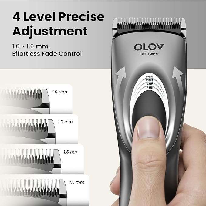 Hair Clippers for Men, Cordless Hair Clipper Kit, Adjustable 4 Length Setting, 2-Speed Settings, Replaceable Ceramic Blade Heads, Rechargeable Hair Clippers for Family (Grey)
