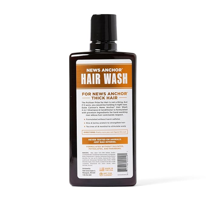 Duke Cannon News Anchor 2-in-1 Hair Wash - Cedarwood Scent - 14oz Shampoo & Conditioner for Men, Sulfate-Free with Rice & Barley Protein, Tea Tree Oil & Menthol