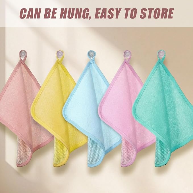 Tudomro 10 Pcs Exfoliating Washcloths Double Sided Man Wash Cloths Body Face Exfoliating Scrub Cloths for Shower Men Women (10.2 x 8.7 Inc,Macaron Color)