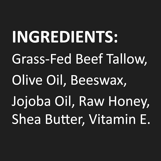 Beef Tallow for Skin with Raw Honey – Grass Fed Beef Tallow Face & Body Moisturizer - Balm Style Hydrating Cream with Beeswax & Olive Oil for Dry Skin, Hands & Feet – 4.4 oz