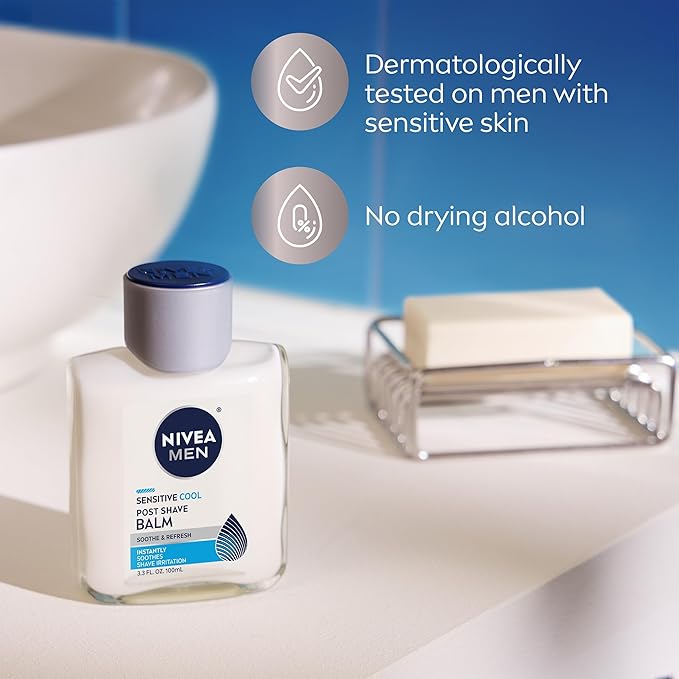 NIVEA MEN Sensitive Cool Post Shave Balm, Enriched with Chamomile and Seaweed Extracts, Alcohol Free After Shave Balm for Men, 3.3 Fl Oz Bottle (Pack of 6)