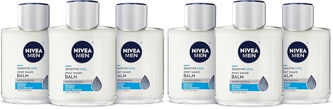 NIVEA MEN Sensitive Cool Post Shave Balm, Enriched with Chamomile and Seaweed Extracts, Alcohol Free After Shave Balm for Men, 3.3 Fl Oz Bottle (Pack of 6)