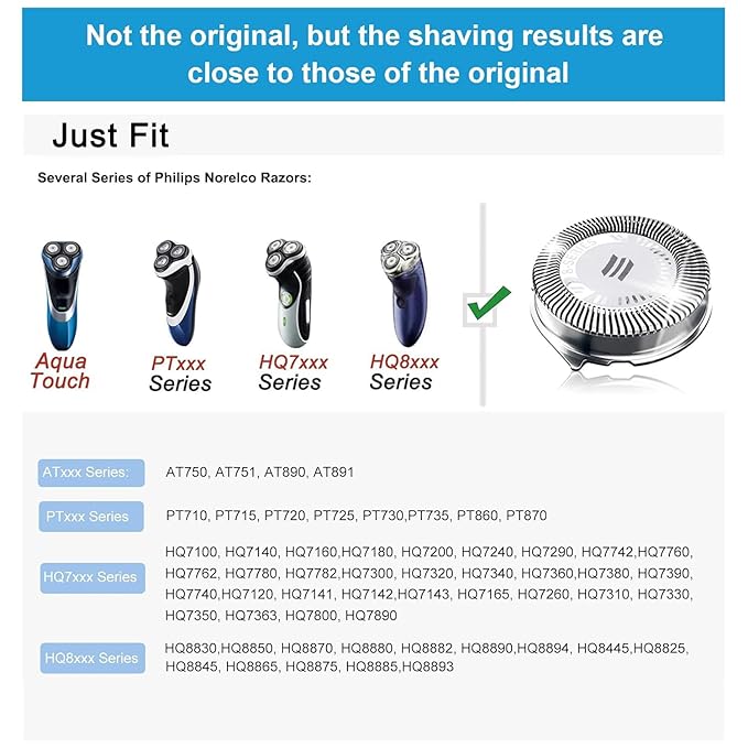 HQ8 Replacement Heads for Philips Norelco Aquatec Shavers, Compatible with Philips Norelco Razors AT890,AT880,AT841,PT720 PT740,7180XL,8862XL, 6-pcs Pack