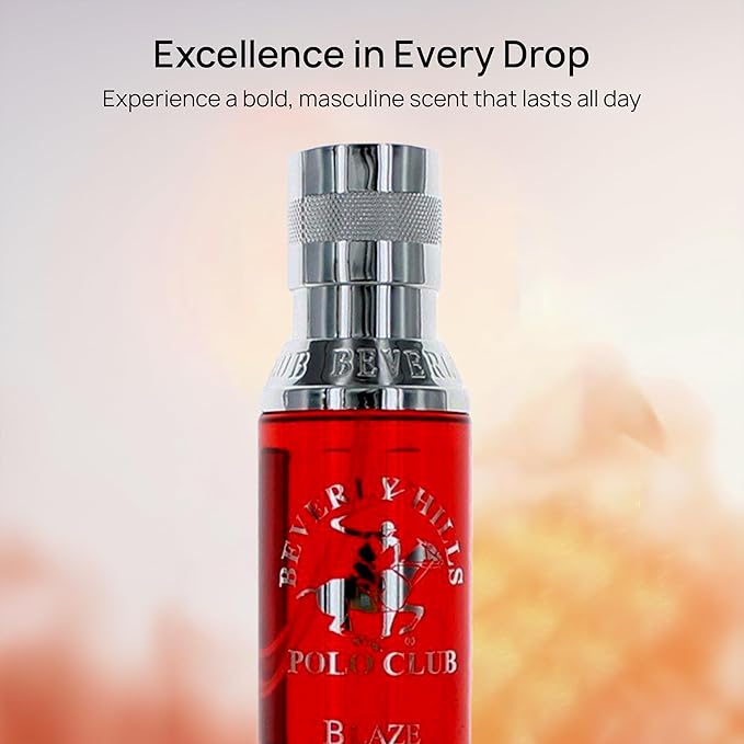 Beverly Hills Polo Club Body Spray for Men - BHPC Blaze - Fresh, Earthy with Notes of Cedar & Basil - Long Lasting Body Mist Cologne Scent - Ideal Gift for Him, 6oz