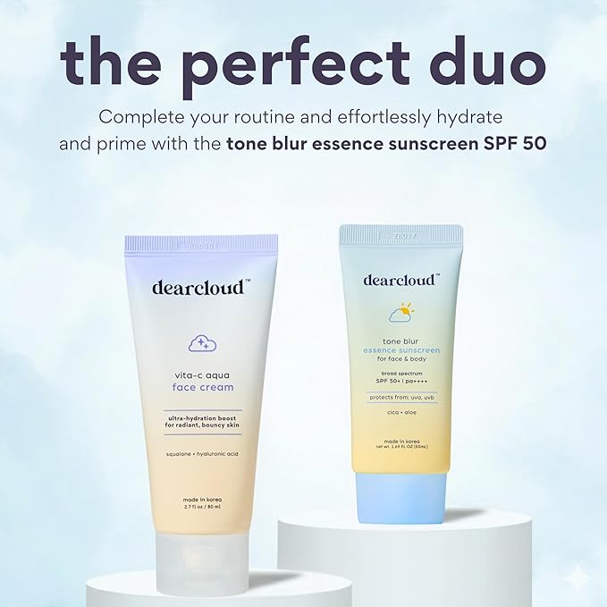 dearcloud Vita-C Aqua Face Cream – Face Moisturizer with Vitamin C, Squalane Oil for Face, Hyaluronic Acid Serum Hydration – Moisturizer for Women and Men (2.7 fl oz)