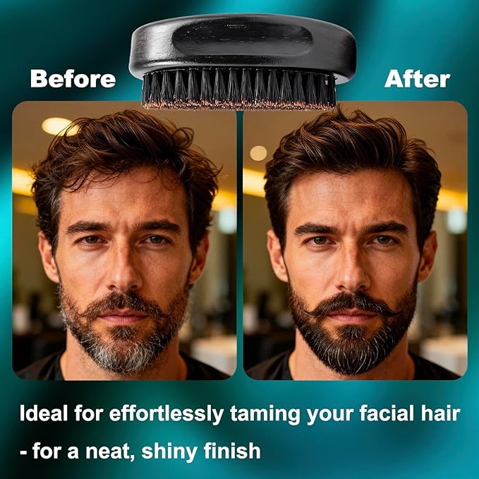 4.3 IN Natural Boar Bristle Beard Brush for Men, Premium Wooden Handle with Boar Bristles - Pocket Travel Mustache Grooming Tool for Husband & Father