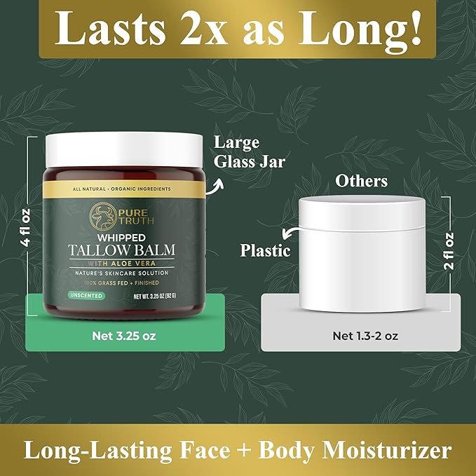 Whipped Tallow and Honey Balm (Citrus), Beef Tallow for Skin Care, Grass Fed + Finished Tallow Moisturizer Cream for Face & Body w/Organic Honey, Aloe Vera, Jojoba Oil - Men Women 3.25oz