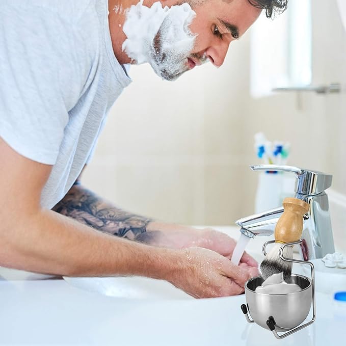 Aethland Mens Shaving Brush Set, Include 100g Shaving Soap, Soft Hair Shaving Brush Stand Stainless Steel with Bowl Kit for Men Gift Set