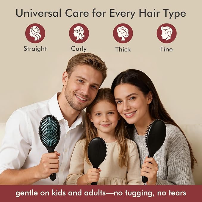 CHOSIN Boar Bristle Hair Brush: Paddle Brush with Wooden Handle for Men Women - Natural Bristles Brush Detangler Thick Hair, Reduces Frizz & Breakage for Christmas Gift (Green)