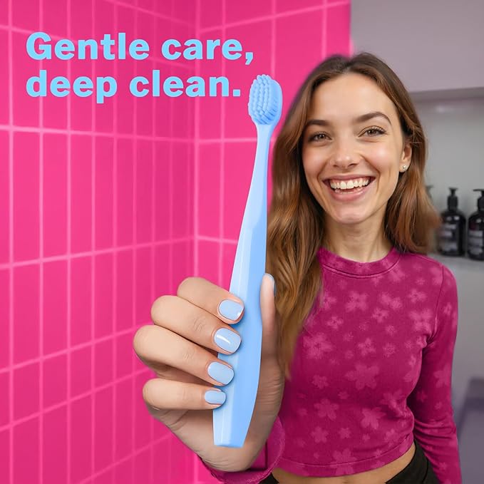 Max Extra-Soft Toothbrush for Adults Sensitive Gums – Gentle Bristles, Wide Angled Head for Back Teeth, Ergonomic Non-Slip Grip, BPA-Free Handle, Individually Wrapped, 4-Pack(Blue)