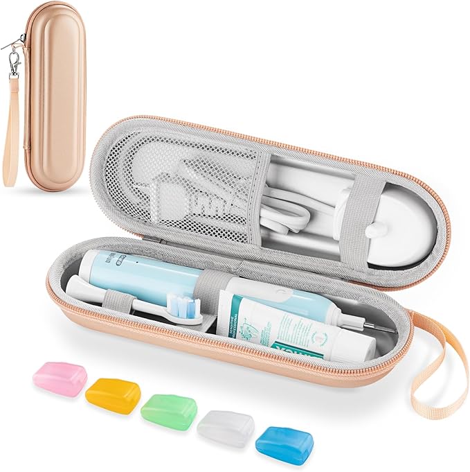 Toothbrush Travel Case for Oral B/Oral-B Pro 1000 1500 5000 7000 & Philips Sonicare 4100 1100 5300 5100 6100/iO Electric Toothbrush, Hard Protective Storage Bag (Gold case with toothbrush cap)