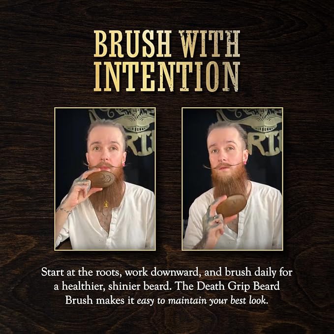 Beard Brush for Men with 100% Boar Bristles | Military-Style Oval Wooden Grooming Brush for Mustache & Beard Care | Death Grip Pocket Size Facial Hair Tool for Thick, Coarse & Curly Beards