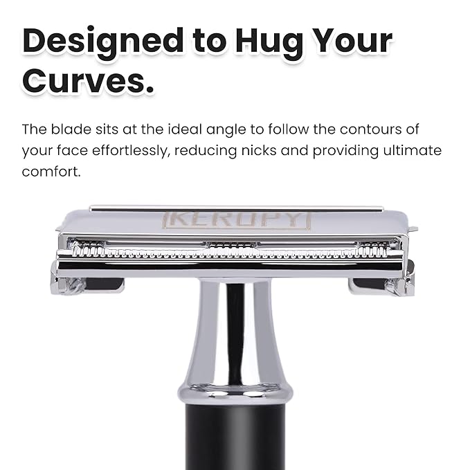 Mens Safety Razor, Black Matte Finish Heavy Weight DE Safety Razor for Wet Shaving, includes 10 Keropy Blades - Vintage Classic Design, Non-Slip Handle - Ideal Gift for Men, Father's Day, Birthday