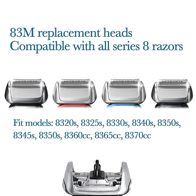 Series 8 Wet and Dry Replacement Heads for all S8 Razors, 83M Shaver Head With Smooth and Close Shaving, No Pulliing.