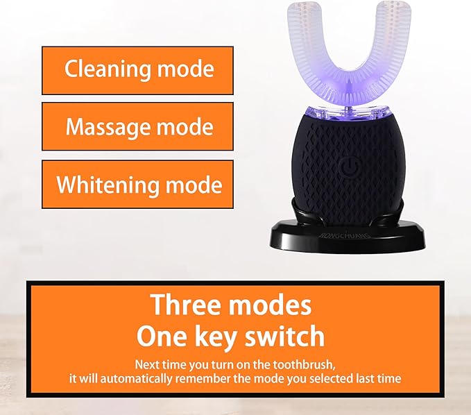 Ultrasonic Toothbrush for Adults Automatic Electric Ultrasonic Toothbrush 30'' Automatic Timer Wireless Charging Washable Travel Home Dual-use (Black, M)