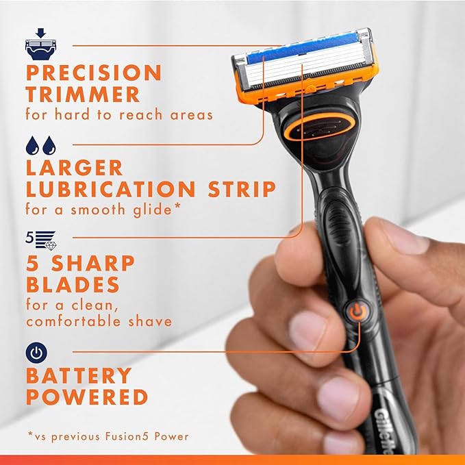 Gillette Fusion5 Power Razor Refills for Men, 6 Razor Cartridges, Larger Lubrication Strip, Precision Trimmer, 5-Blade Razor Blades for Close Shave, Holiday Gifts for Men