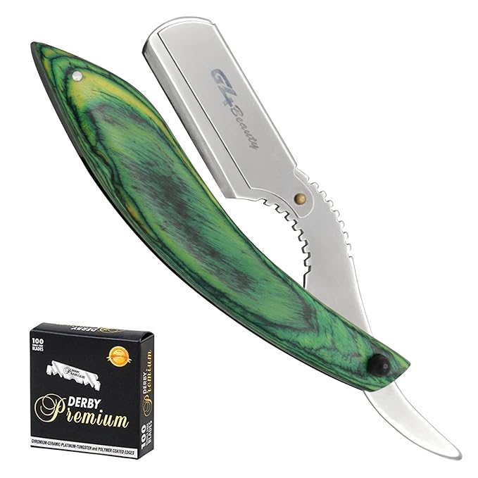 G4 Vision Straight Edge Razor Barber Artificial Wood Handle Stainless Steel Folding Razor, Cut Throat Razors, with 100 Free Single Blades