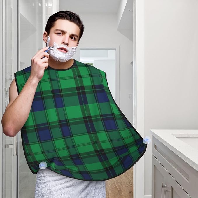 Beard Trimming Hair Catcher, Black Green Scottish Tartan Plaid Shave Bib, Non-Stick Bib Apron Waterproof, Shaving Tool for Men for Husband Father’s Day