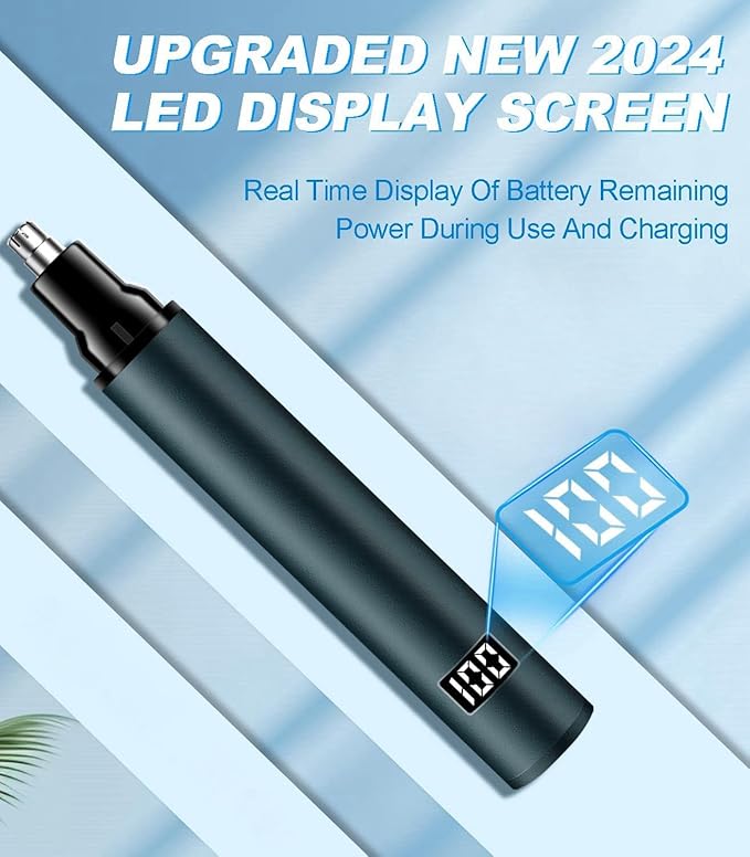 Nose Hair Trimmer with LED Display- 2025 Professional Painless Ear Hair Trimmers for Men and Women, USB Rechargeable Nose Hair Trimmer Clipper – 14,000 RPM IPX7 Waterproof Dual Edge Blades, Blue B