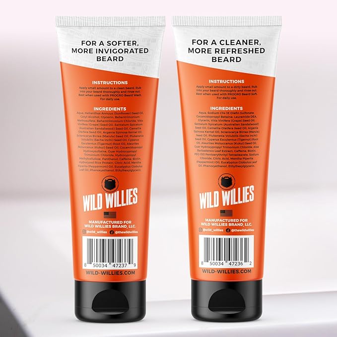 Wild Willies Beard Care Kit, Biotin Fortified Shampoo and Conditioner with Caffeine, Two 4-Oz Bottles, Promotes Healthy Beard Growth