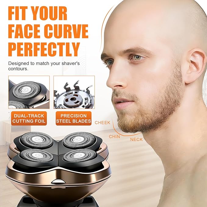 Replacement Blade Shaver PRO 4 Head for Electric Shaver Compatible with Skull Pitbull, Butterfly Kiss PRO & Palm Shavers with 3 Cleaning Brush (3Pack)