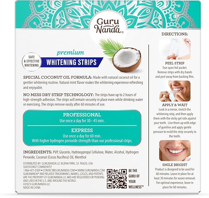 GuruNanda Teeth Whitening Strips - 7-Day Treatment with Non-Slip, Dry Strip Technology - Whitening Designed with Care for a Brighter Smile