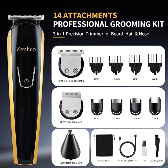 Beard Trimmer for Men, 3-in-1 Men's Trimmer for Mustache, Rechargeable Men's Hair Trimmer & Razor for Beard, Face, Nose, Groin & Manscaping, 13 Set, Birthday Valentines Ideal Gift for Men