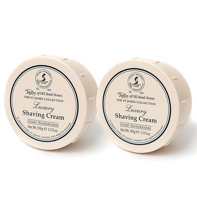 Taylor of Old Bond Street St James Fragrance Shaving Cream Bowl 150g (2-Pack) – Rich Lather for Traditional Shaving