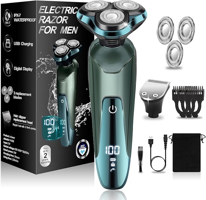 Electric Razor for Men,Mens Razors for Shaving face,LED Display Rechargeable Blades Electric Shavers for Men Floating Head Replaceable Blades, IPX7 Waterproof