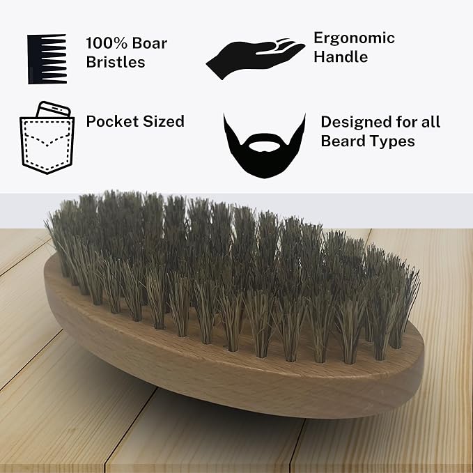 G.B.S Combo Beard Grooming set, Oval Wood Beard Brush with Boar Bristles 4 1/2" x 2 3/8", All Fine Wood Beard Comb 2" x 4" & Tortoise Pocket Beard and Mustache Comb Effortless Glide