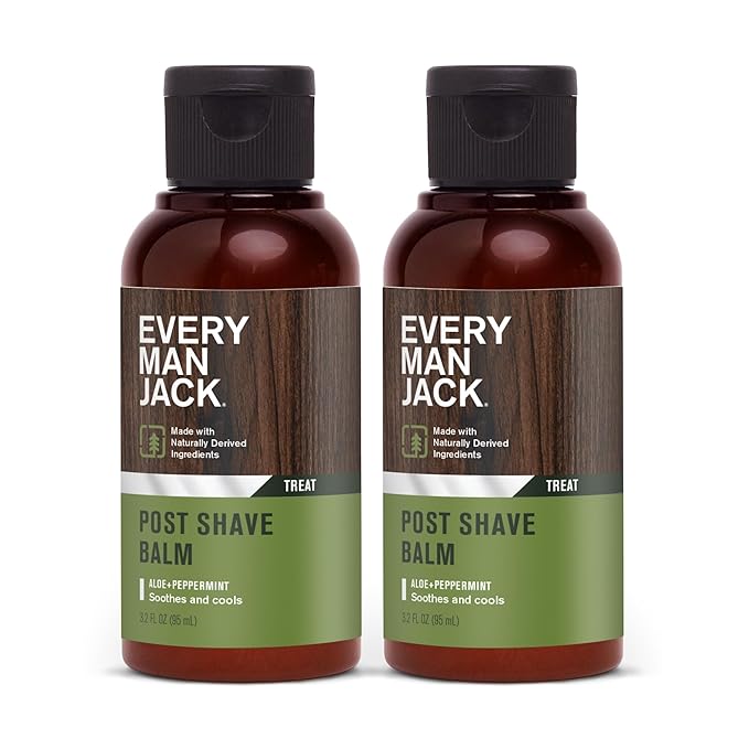 Every Man Jack Men's Post Shave Balm - Calms Irritation, Cools Skin, Hydrates, Absorbs Fast - Made with Naturally Derived Ingredients like Coconut Oil, Aloe Vera, Natural Menthol - 3.2oz - 2 Pack