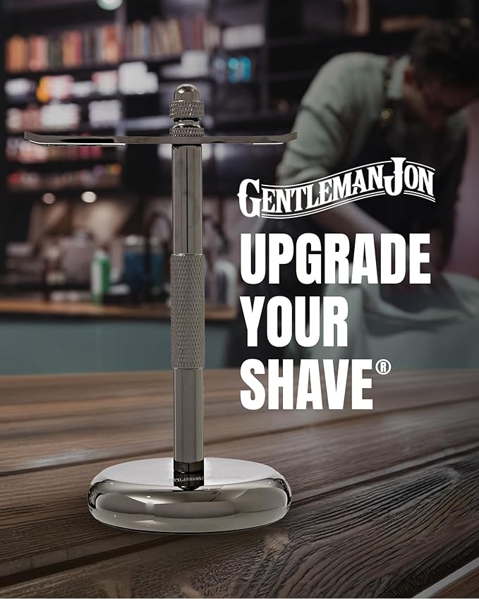Gentleman Jon Shaving Stand for Razor & Brush for Men – Heavy Duty Gunmetal Razor & Brush Stand, Weighted Base, Matches Wet Shave Kit & Storage, Shaving Kit, Shaver Holder, Beard Accessories for Men