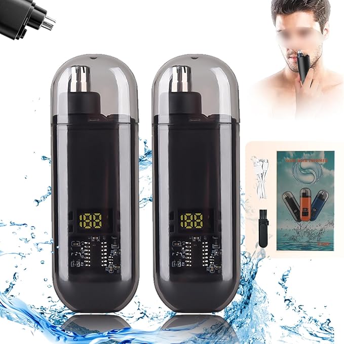 2024 New Pikapipy Nose Hair Trimmer With Digital Display, IPX7 Waterproof Portable Nose Hair Trimmer for Men, 2 in 1 Nasal Hair Cutter Rechargeable Portable Nose Hair Trimmer (2 SET-B)
