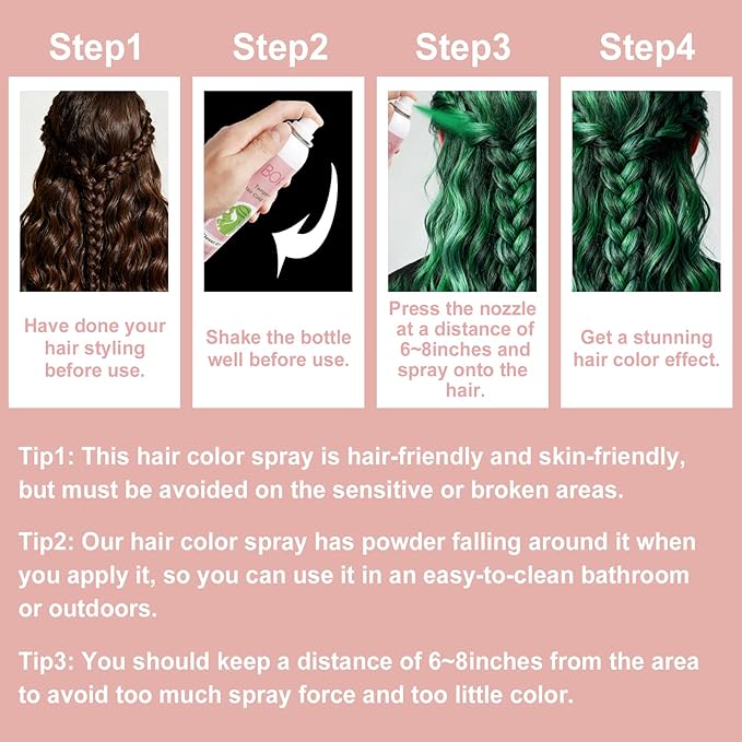 Boko Temporary Hair Color Spray, 150 ML Green Hair Dye for Kids Women Men One-Day Use, Washable Non-Damaging Color Hairspray For Halloween Crazy Hair Day Cosplay Party DIY