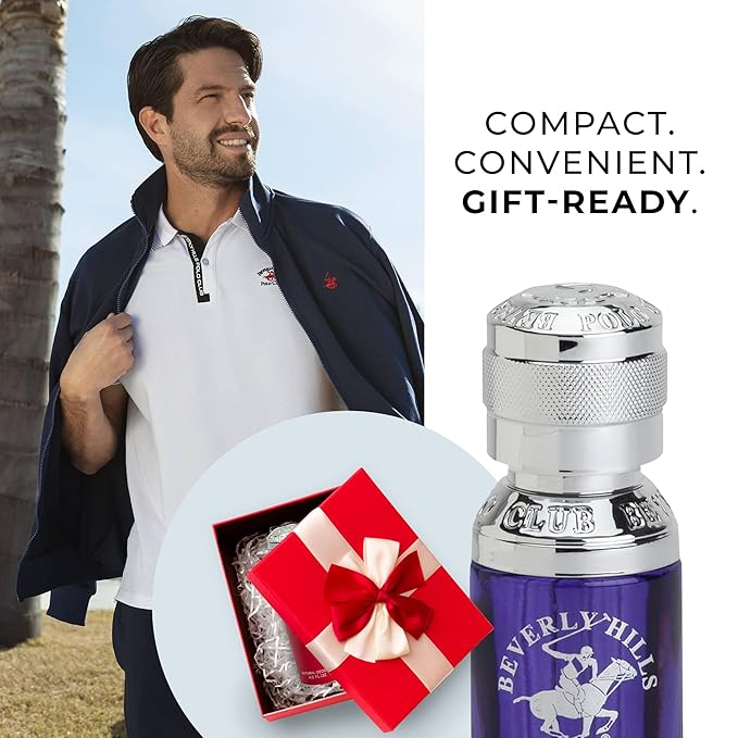 Beverly Hills Polo Club BHPC Blue Men's Eau De Toilette Bonus Pack | 1.7oz EDT Spray + Portable Travel Pocket Spray | Signature Long-Lasting Freshness for Everyday Sophistication