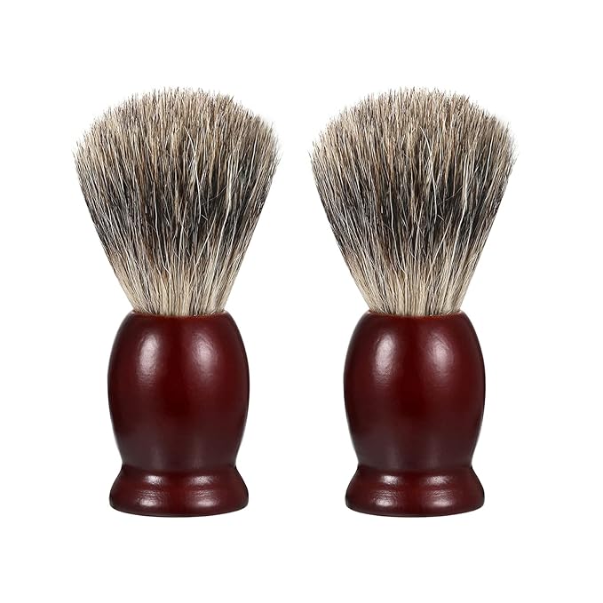 Vtrem 2 Pack Pure Badger Shaving Brush for Men with Hard Wood Handle Luxury Professional Shave Brush Tool for Wet Shave, Safety Razor