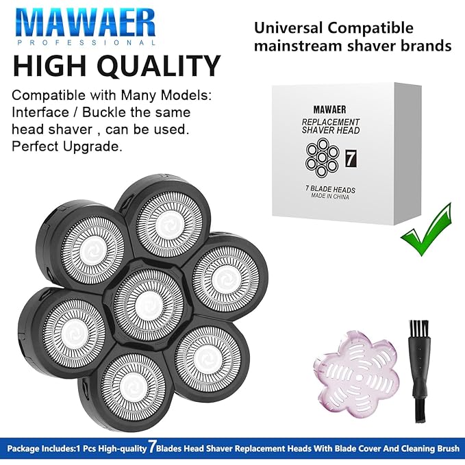 Universal Upgrade 7 Blades Head Shaver Replacement Heads Compatible with Freedom Gold shaver and some brands. 7D Electric Shaver Replacement Heads Waterproof Easy to Clean With Cleaning Brush