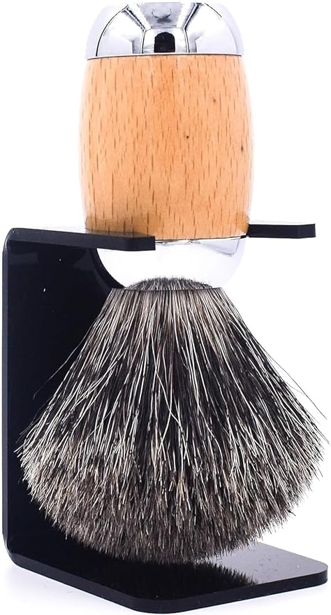 Taconic Shave 100% Mixed Badger Shaving Brush – Extra-Dense 22 mm Knot for Rich Lather, Beechwood & Chrome Ergonomic Handle + Lucite Stand Included