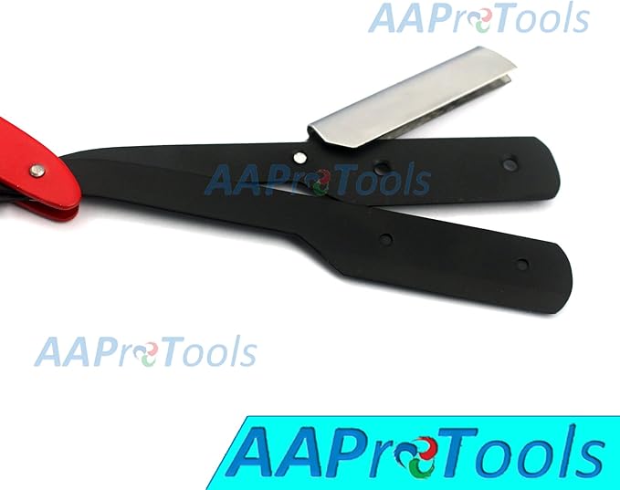 PROFESSIONAL STRAIGHT EDGE RAZOR WITH 100 SINGLE EDGE BLADES - CLOSE SHAVING MEN'S MANUAL SHAVER SAFETY RED AND BLACK A+ QUALITY