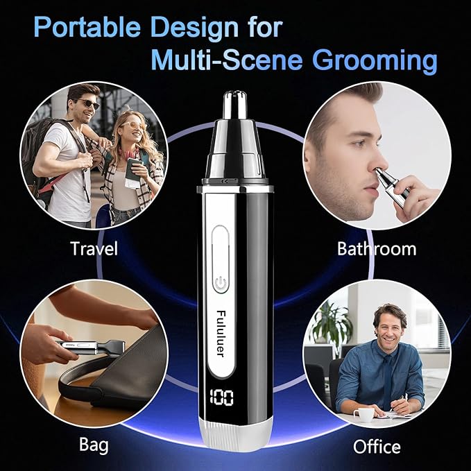 Fululuer Nose Hair Trimmer for Men and Women: 2026 Upgraded Rechargeable 4-in-1 Ear, Nose, Eyebrow & Beard Trimmers 8500 RPM, LED Indicator & Waterproof Dual Edge Blades (Black)