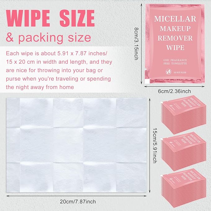Ctosree 150 pcs Makeup Remover Wipes Bulk Individually Wrapped Makeup Wipes Single Remover Cloth Facial Cleansing Pads for Mascara Lipstick Oil Dirt Face Skin Travel Hotel(Pink)